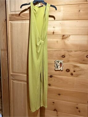 IRO Chartreuse Knit Maxi Dress with Twist Front